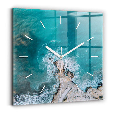 Square glass wall clock Fjords in Costa Blanca