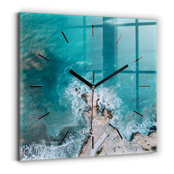 Square glass wall clock Fjords in Costa Blanca