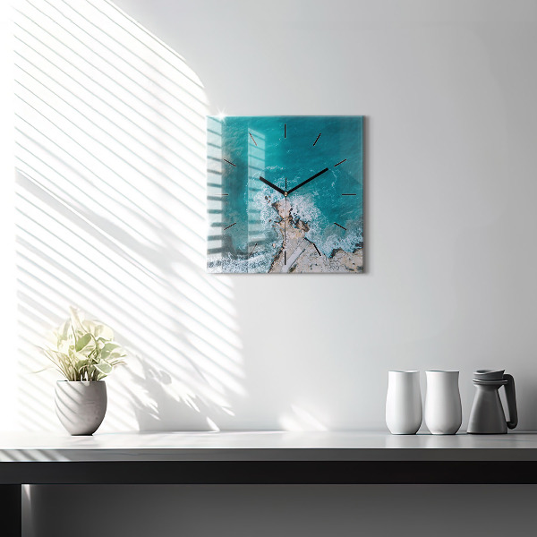 Square glass wall clock Fjords in Costa Blanca