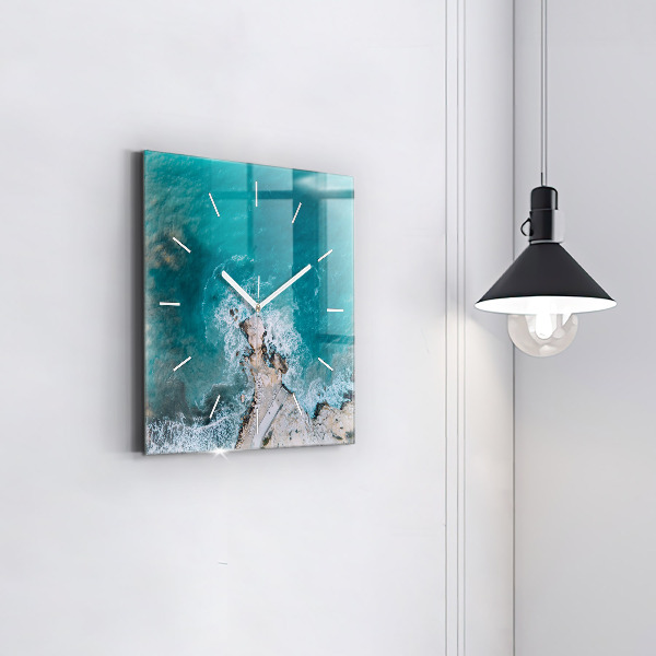 Square glass wall clock Fjords in Costa Blanca