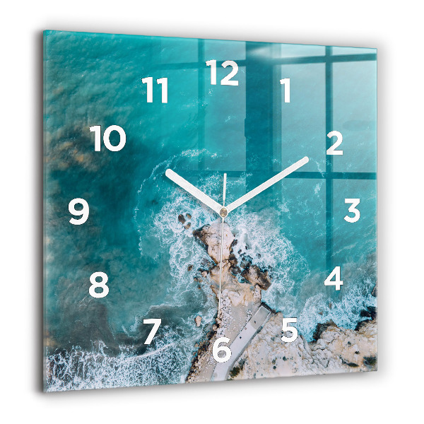 Square glass wall clock Fjords in Costa Blanca
