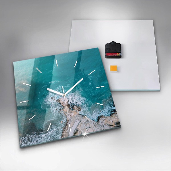 Square glass wall clock Fjords in Costa Blanca