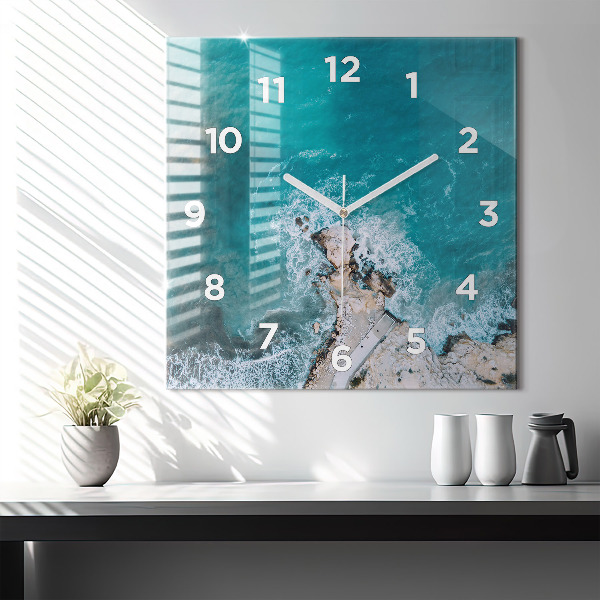 Square glass wall clock Fjords in Costa Blanca
