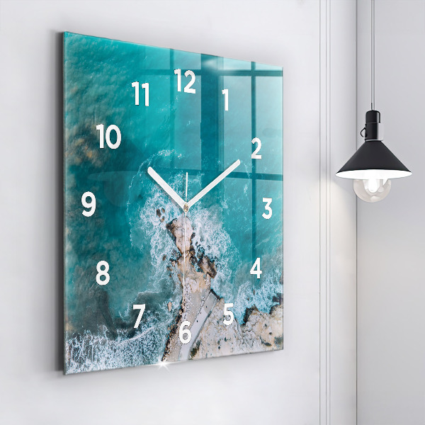 Square glass wall clock Fjords in Costa Blanca