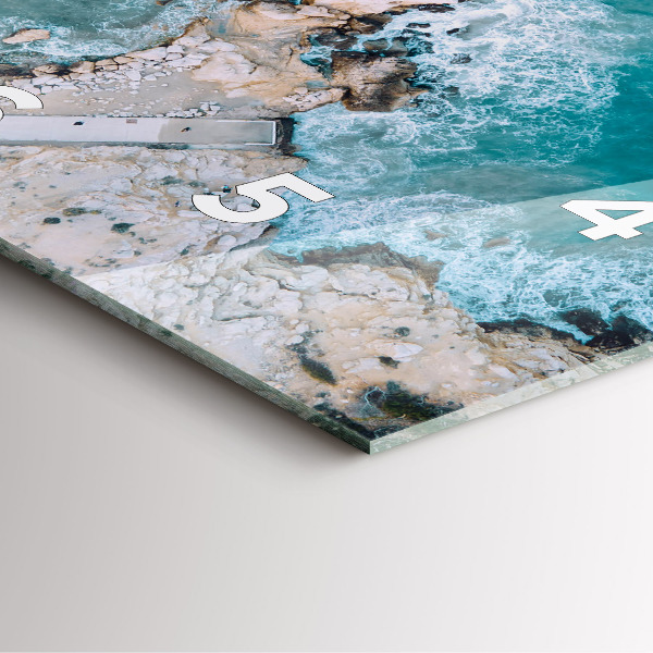 Square glass wall clock Fjords in Costa Blanca