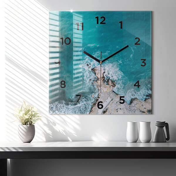 Square glass wall clock Fjords in Costa Blanca