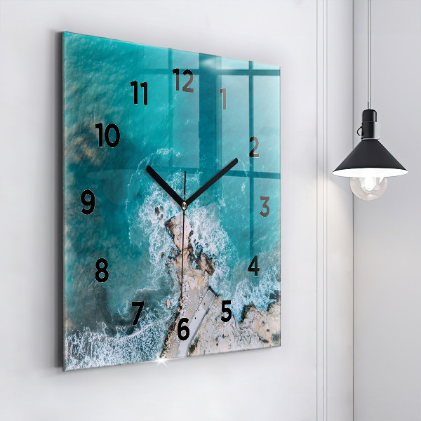 Square glass wall clock Fjords in Costa Blanca
