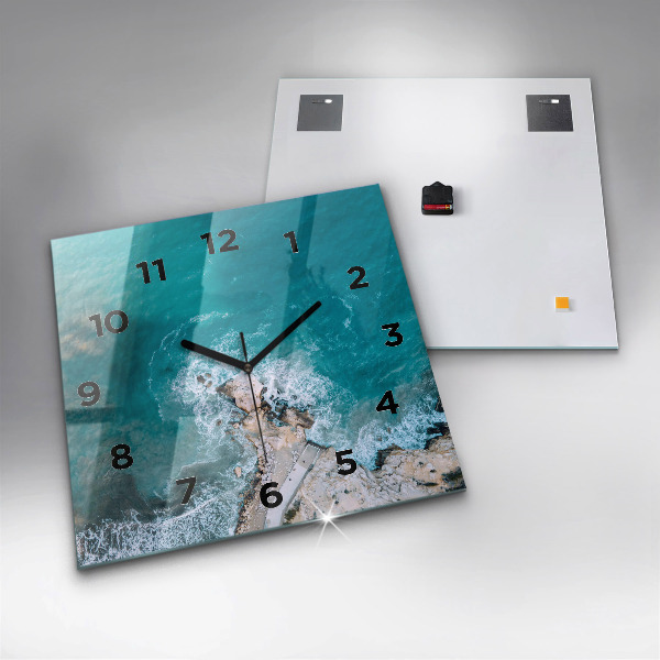 Square glass wall clock Fjords in Costa Blanca
