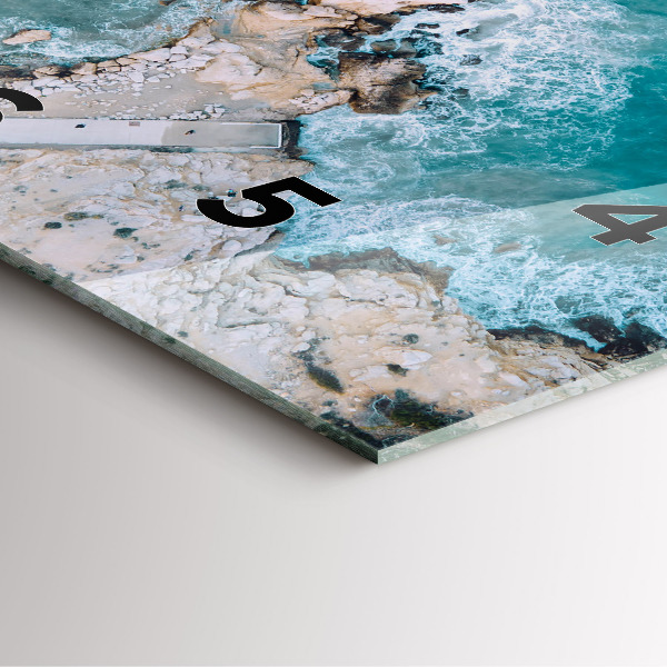 Square glass wall clock Fjords in Costa Blanca