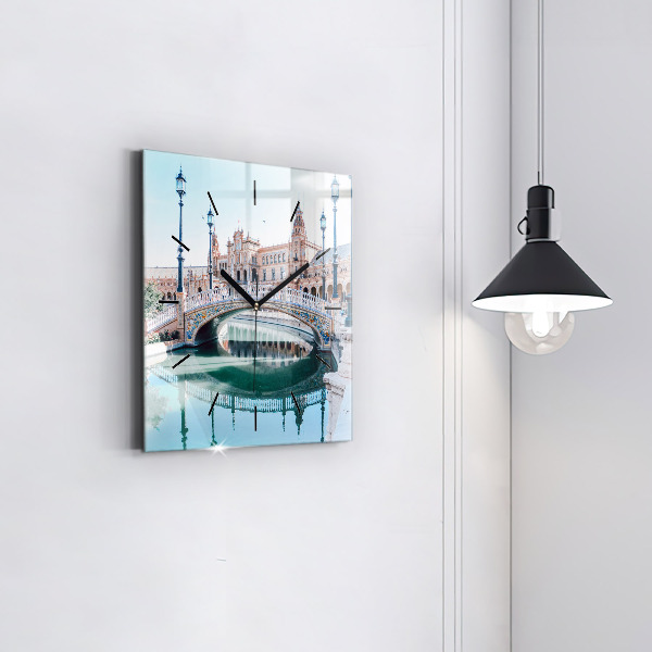 Square glass wall clock Plaza de Espana in Seville