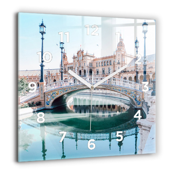 Square glass wall clock Plaza de Espana in Seville