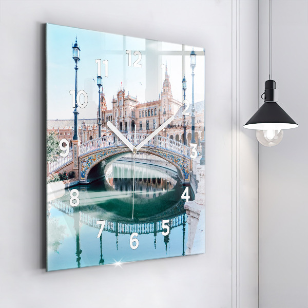 Square glass wall clock Plaza de Espana in Seville