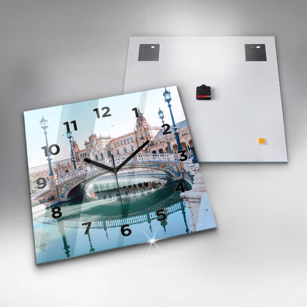 Square glass wall clock Plaza de Espana in Seville
