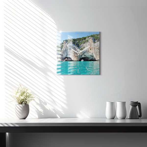 Square glass wall clock Underwater Cave