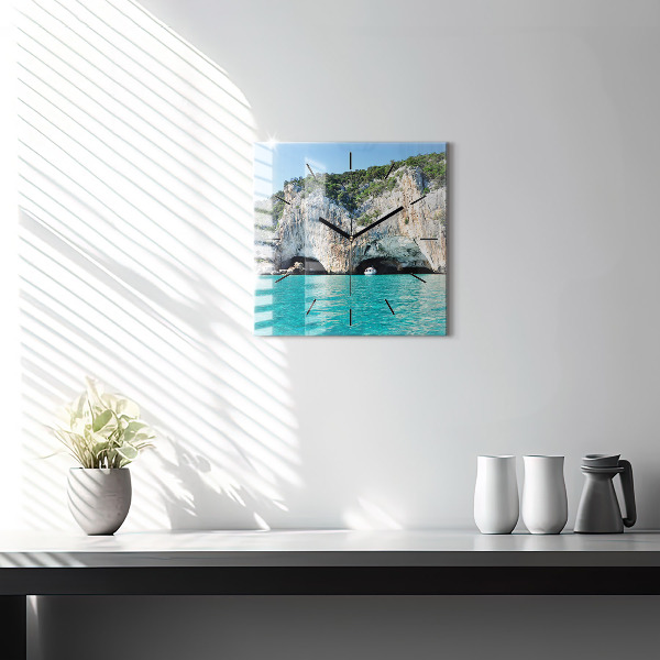 Square glass wall clock Underwater Cave
