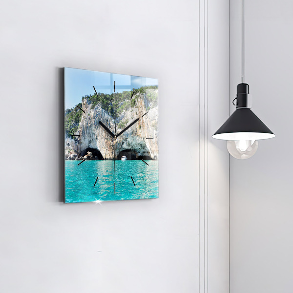 Square glass wall clock Underwater Cave