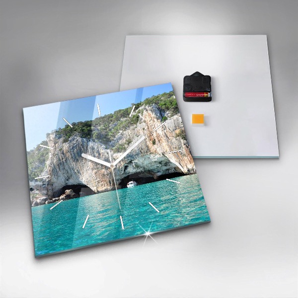 Square glass wall clock Underwater Cave