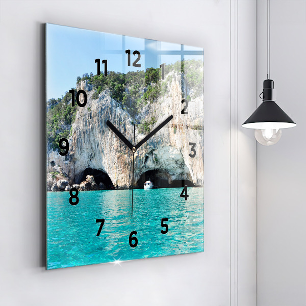 Square glass wall clock Underwater Cave