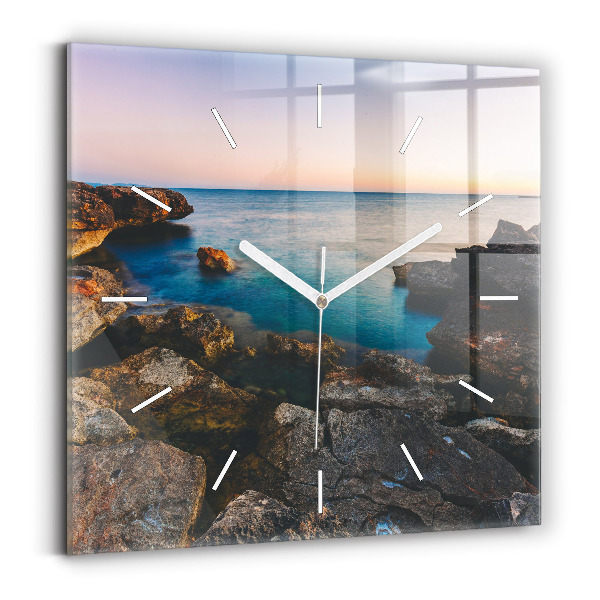 Square glass wall clock Sea landscape