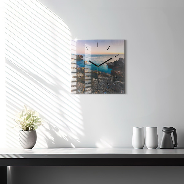 Square glass wall clock Sea landscape