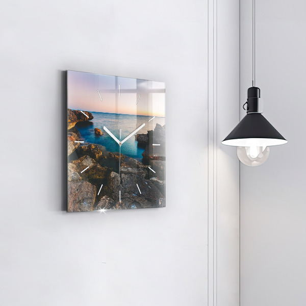Square glass wall clock Sea landscape
