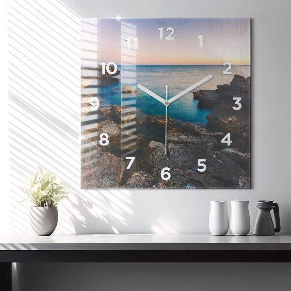 Square glass wall clock Sea landscape