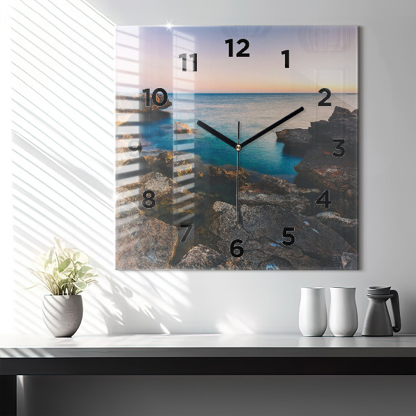 Square glass wall clock Sea landscape
