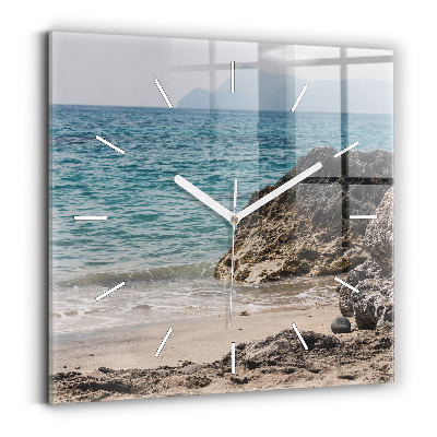 Square glass wall clock View of the Mediterranean Sea
