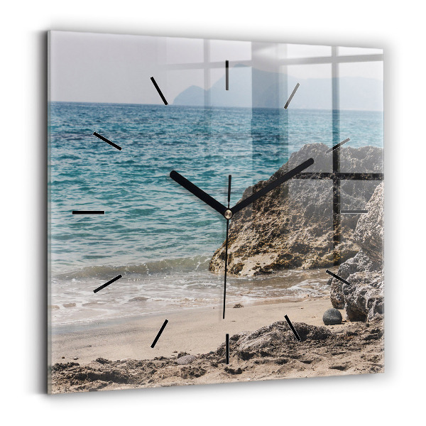 Square glass wall clock View of the Mediterranean Sea