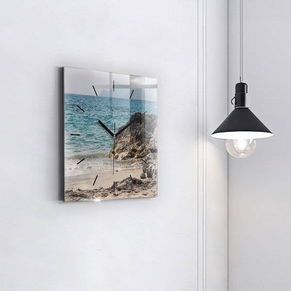 Square glass wall clock View of the Mediterranean Sea