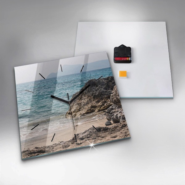 Square glass wall clock View of the Mediterranean Sea