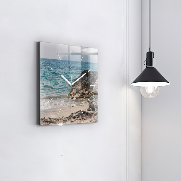 Square glass wall clock View of the Mediterranean Sea