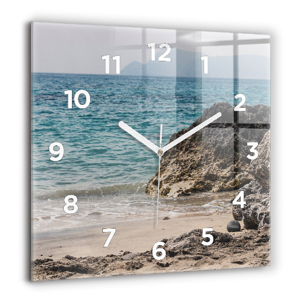 Square glass wall clock View of the Mediterranean Sea
