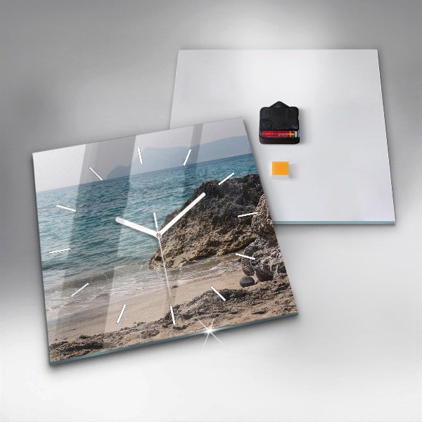 Square glass wall clock View of the Mediterranean Sea
