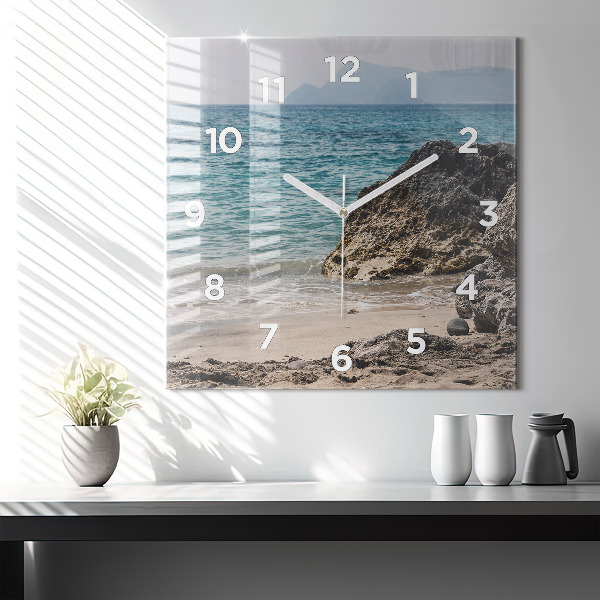Square glass wall clock View of the Mediterranean Sea