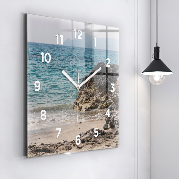 Square glass wall clock View of the Mediterranean Sea
