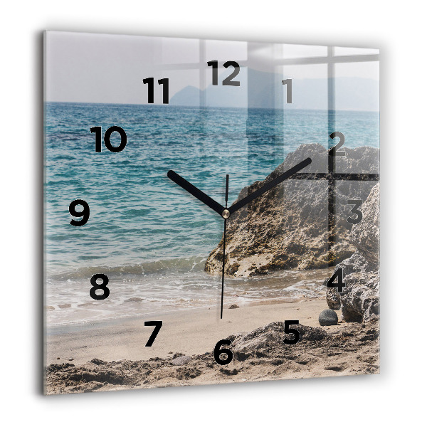 Square glass wall clock View of the Mediterranean Sea
