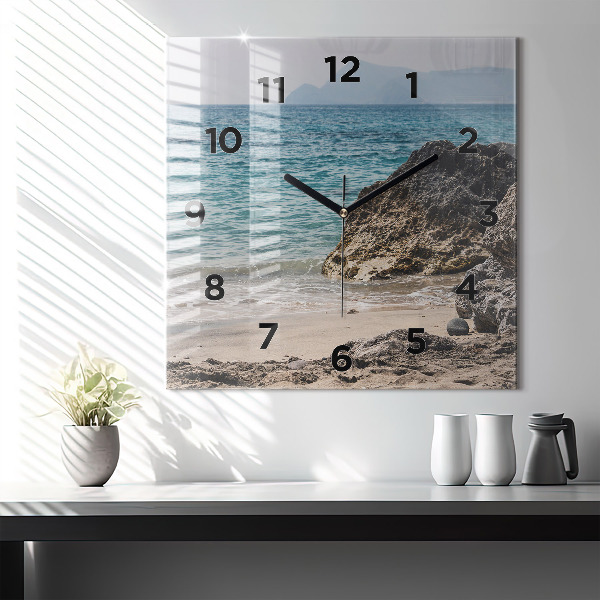 Square glass wall clock View of the Mediterranean Sea