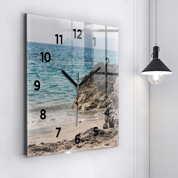Square glass wall clock View of the Mediterranean Sea