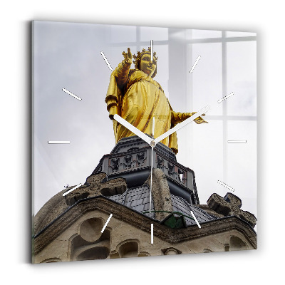 Square glass wall clock Statue of the Virgin Mary in Lyon