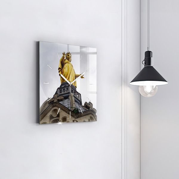 Square glass wall clock Statue of the Virgin Mary in Lyon