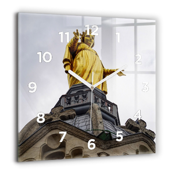 Square glass wall clock Statue of the Virgin Mary in Lyon