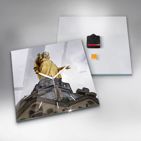 Square glass wall clock Statue of the Virgin Mary in Lyon