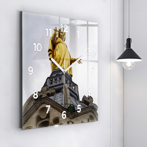 Square glass wall clock Statue of the Virgin Mary in Lyon