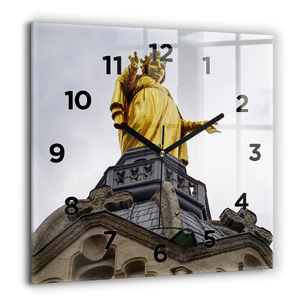 Square glass wall clock Statue of the Virgin Mary in Lyon