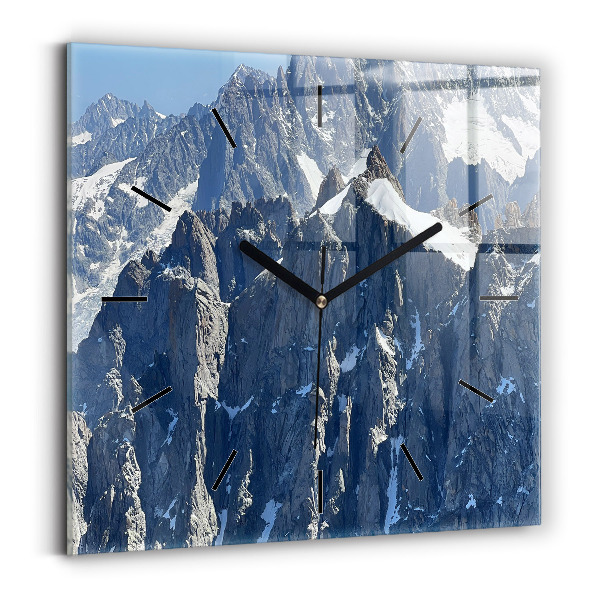 Square glass wall clock Alps Mountains in Winter