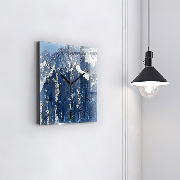 Square glass wall clock Alps Mountains in Winter