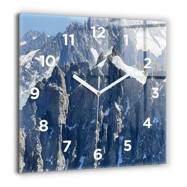 Square glass wall clock Alps Mountains in Winter