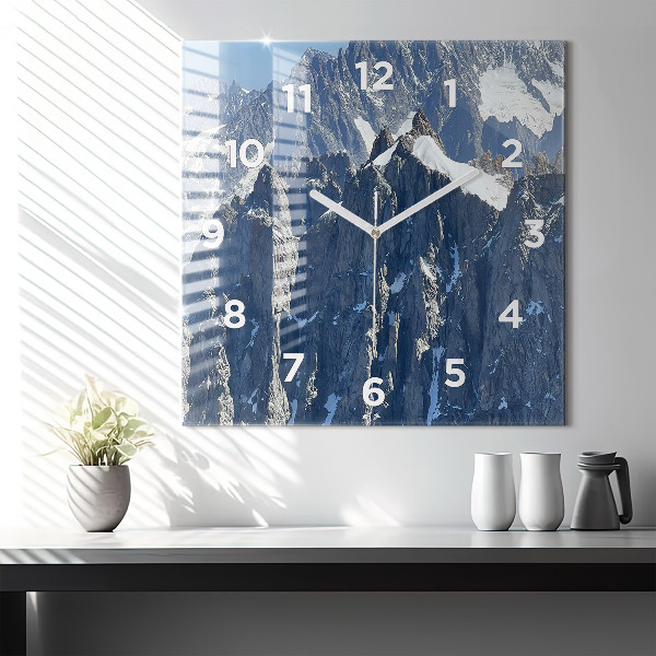 Square glass wall clock Alps Mountains in Winter