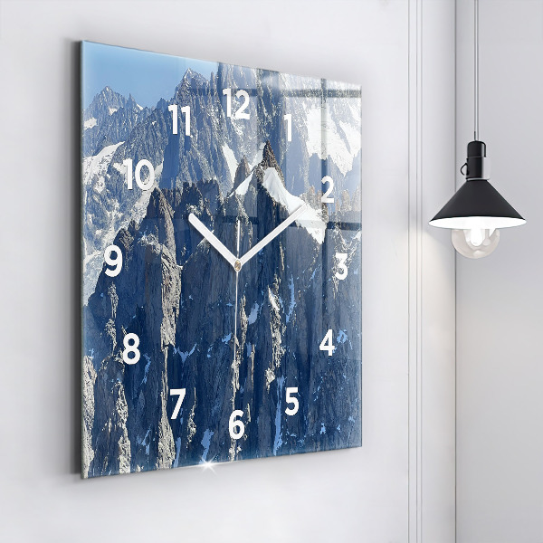Square glass wall clock Alps Mountains in Winter